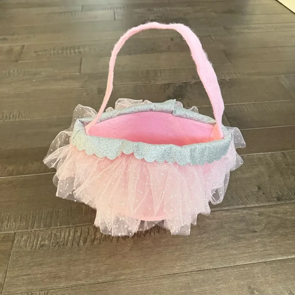 Mudpie Trick or Treating Basket Bag Bucket Pink Tutu Fairy Princess Girls Tulle